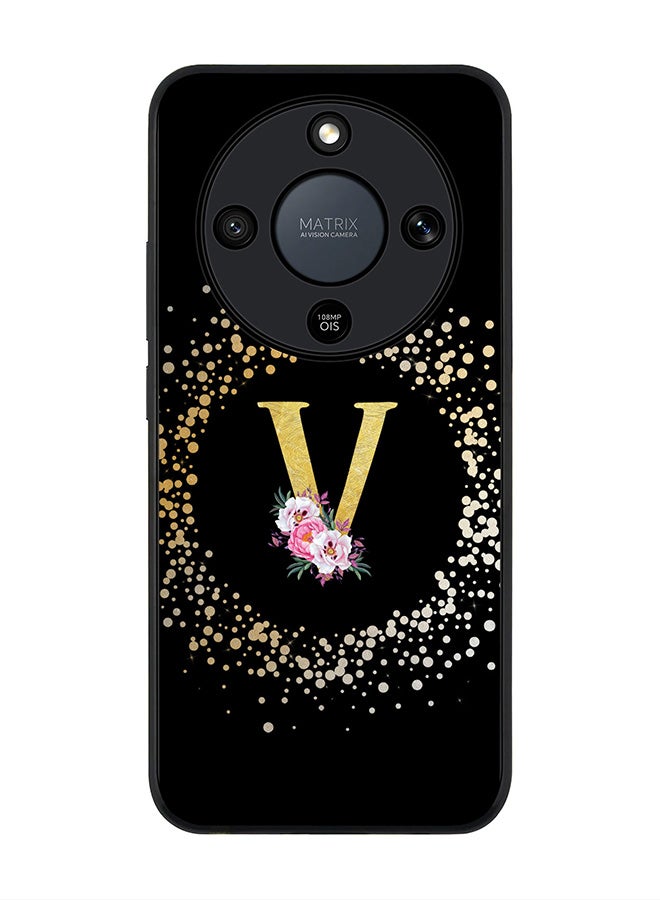 For Honor X9d / Magic8 Lite / X70 Case,Slim fit Camera Protection, Shockproof Thin Phone cover  - Custom Monogram Floral - V ( Black )